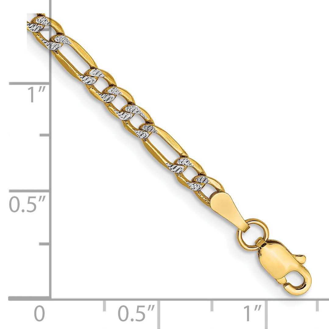 14k 3.2mm Semi-solid withRhodium PavÃ© Figaro Chain