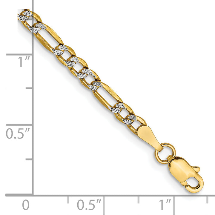 14k 3.2mm Semi-solid withRhodium PavÃ© Figaro Chain