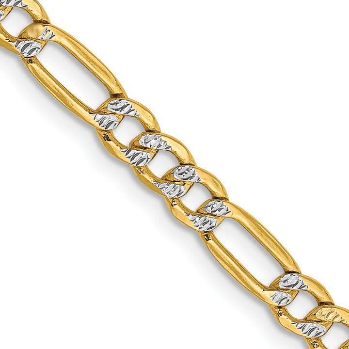 14k 3.9mm Semi-solid with Rhodium PavÃ© Figaro Chain