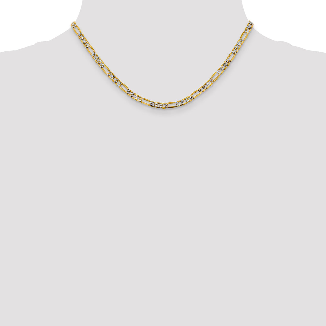 14k 3.9mm Semi-solid with Rhodium PavÃ© Figaro Chain