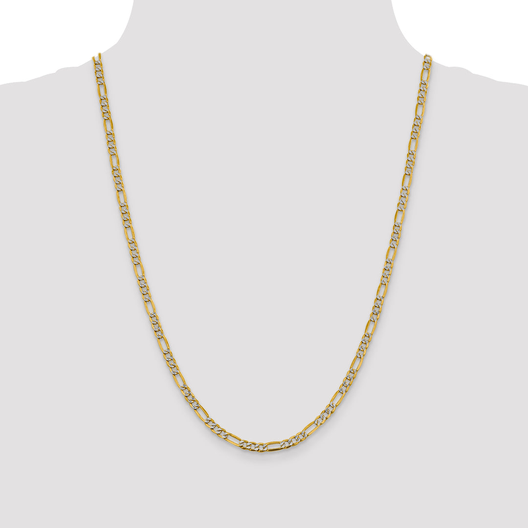 14k 3.9mm Semi-solid with Rhodium PavÃ© Figaro Chain