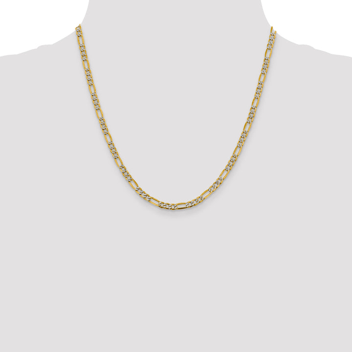 14k 3.9mm Semi-solid with Rhodium Pavé Figaro Chain