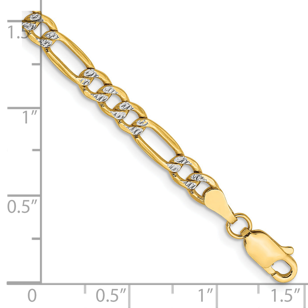 14k 3.9mm Semi-solid with Rhodium Pavé Figaro Chain