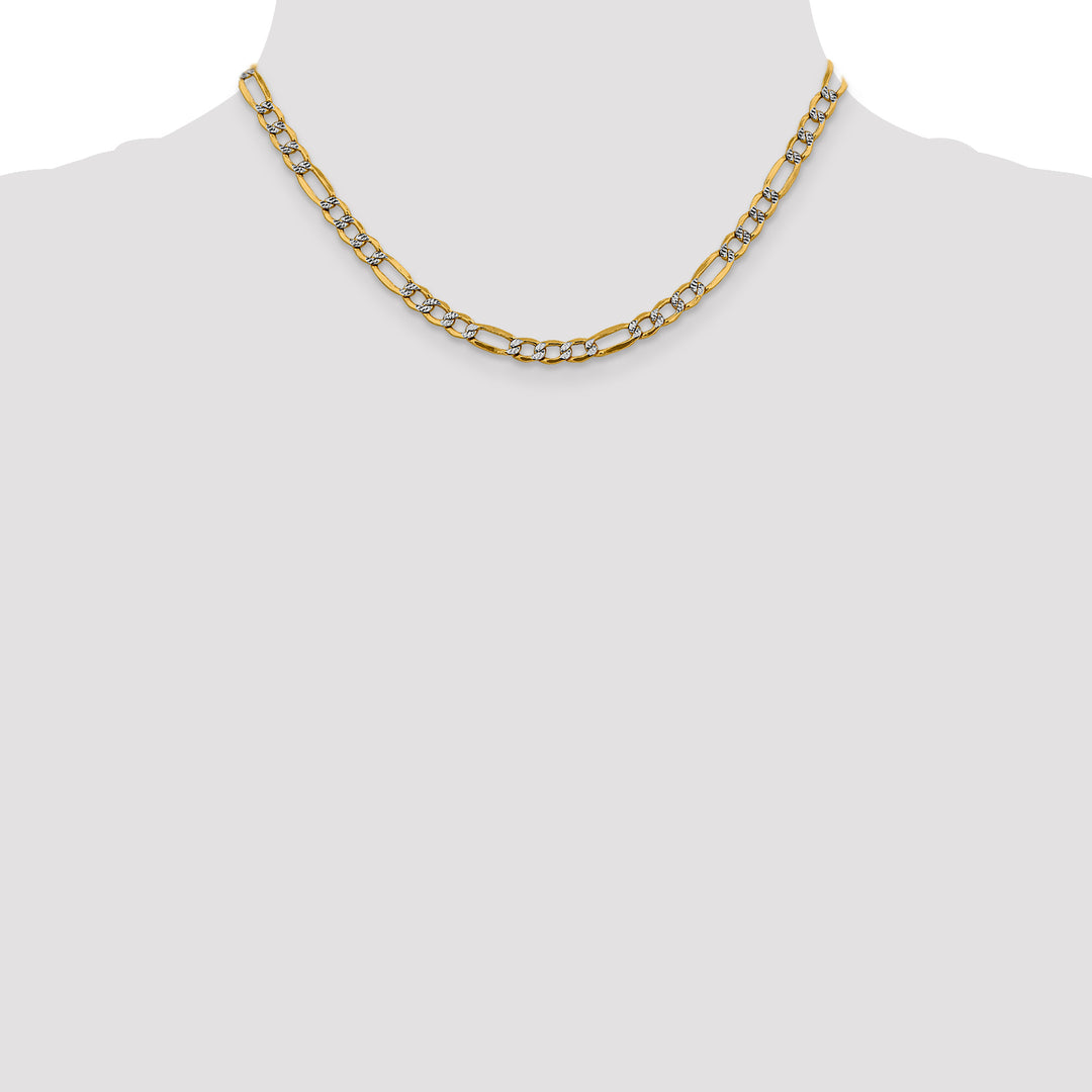 14k 5.25mm Semi-solid with Rhodium PavÃ© Figaro Chain