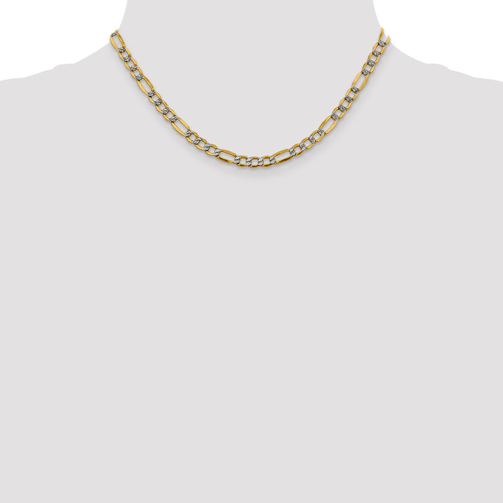 14k 5.25mm Semi-solid with Rhodium PavÃ© Figaro Chain