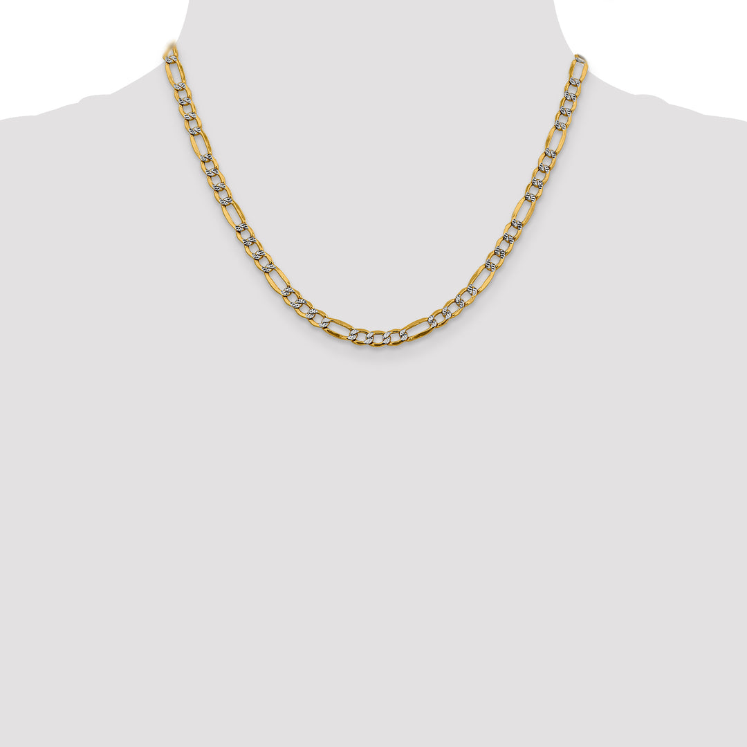14k 5.25mm Semi-solid with Rhodium PavÃ© Figaro Chain