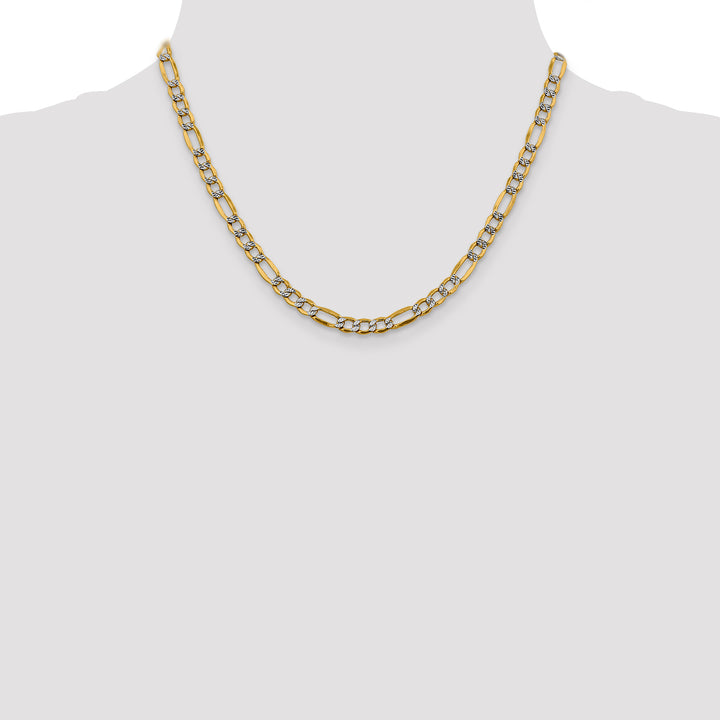 14k 5.25mm Semi-solid with Rhodium PavÃ© Figaro Chain