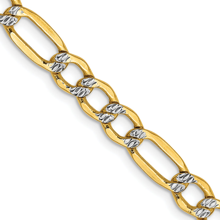 14k 5.25mm Semi-solid with Rhodium PavÃ© Figaro Chain