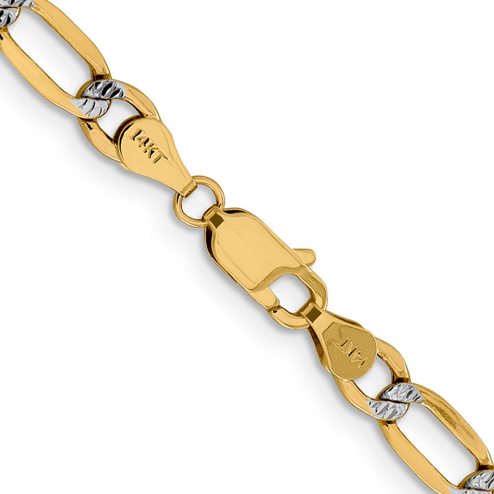 14k 5.25mm Semi-solid with Rhodium PavÃ© Figaro Chain