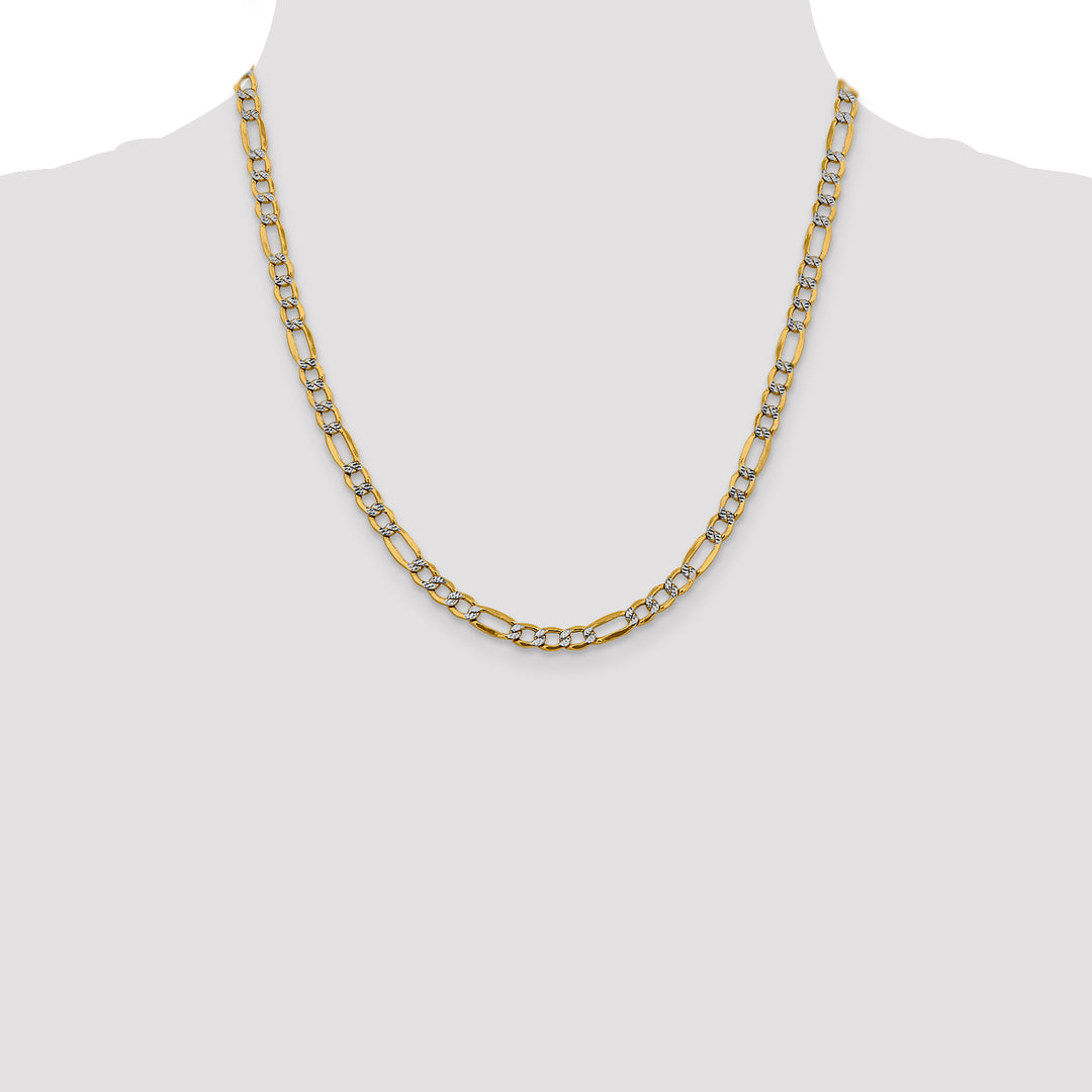 14k 5.25mm Semi-solid with Rhodium PavÃ© Figaro Chain