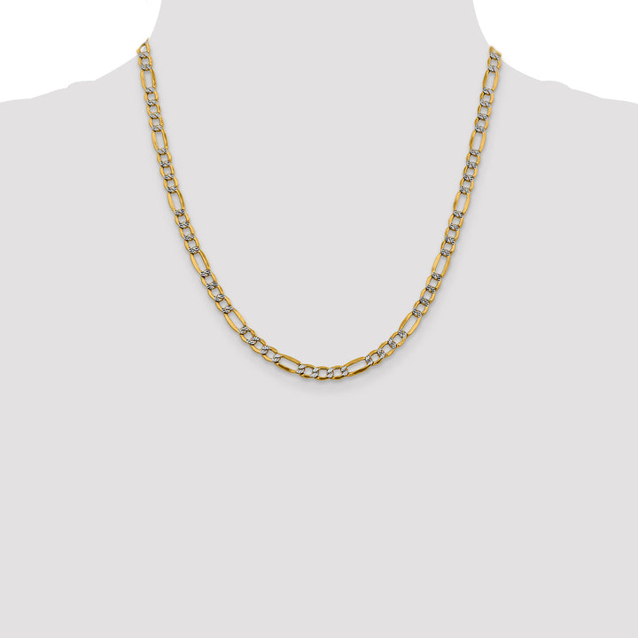 14k 5.25mm Semi-solid with Rhodium PavÃ© Figaro Chain