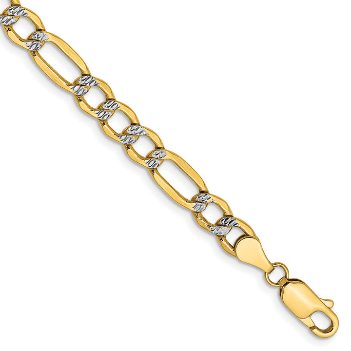 14k 5.25mm Semi-solid with Rhodium PavÃ© Figaro Chain