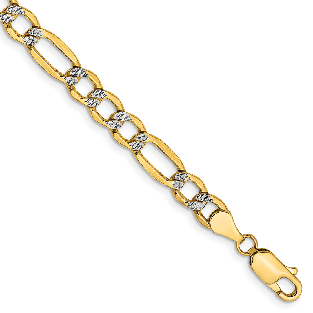 14k 5.25mm Semi-solid with Rhodium PavÃ© Figaro Chain