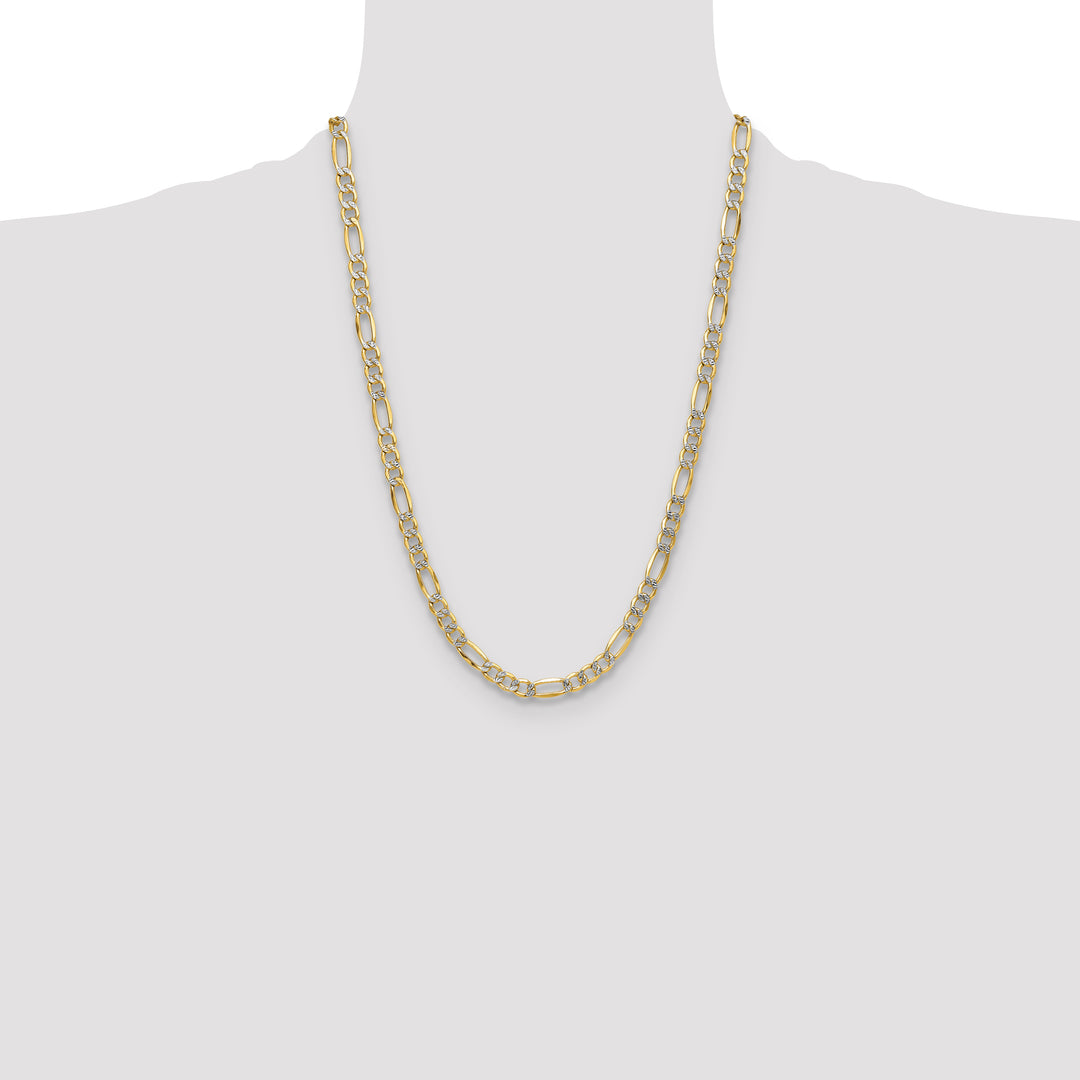 14k 6.5mm Semi-solid with Rhodium PavÃ© Figaro Chain