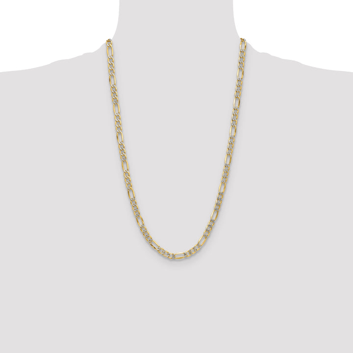 14k 6.5mm Semi-solid with Rhodium PavÃ© Figaro Chain