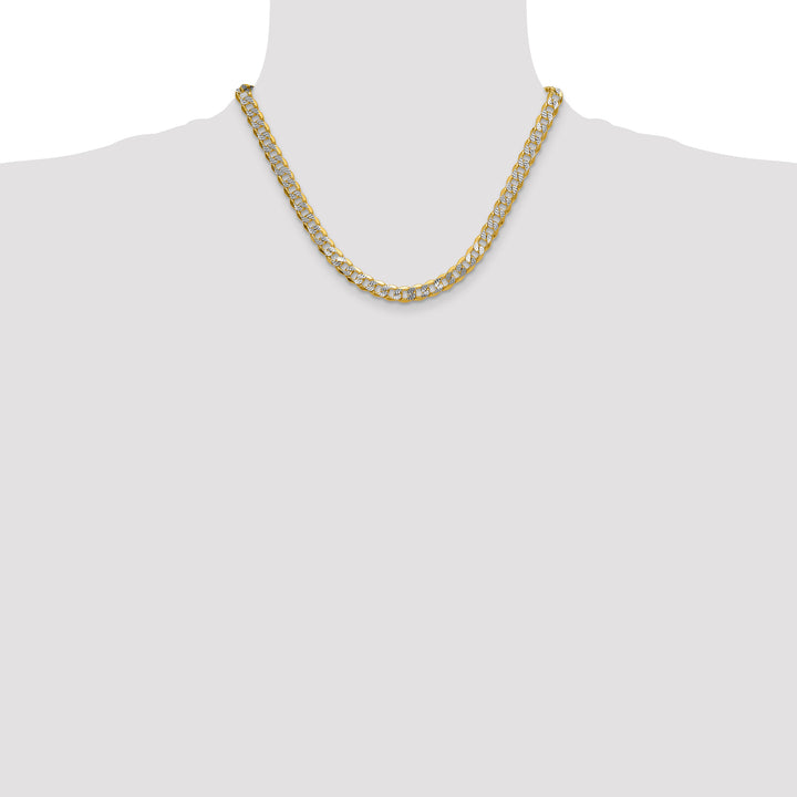 14k 7.75mm Semi-solid with Rhodium PavÃ© Curb Chain