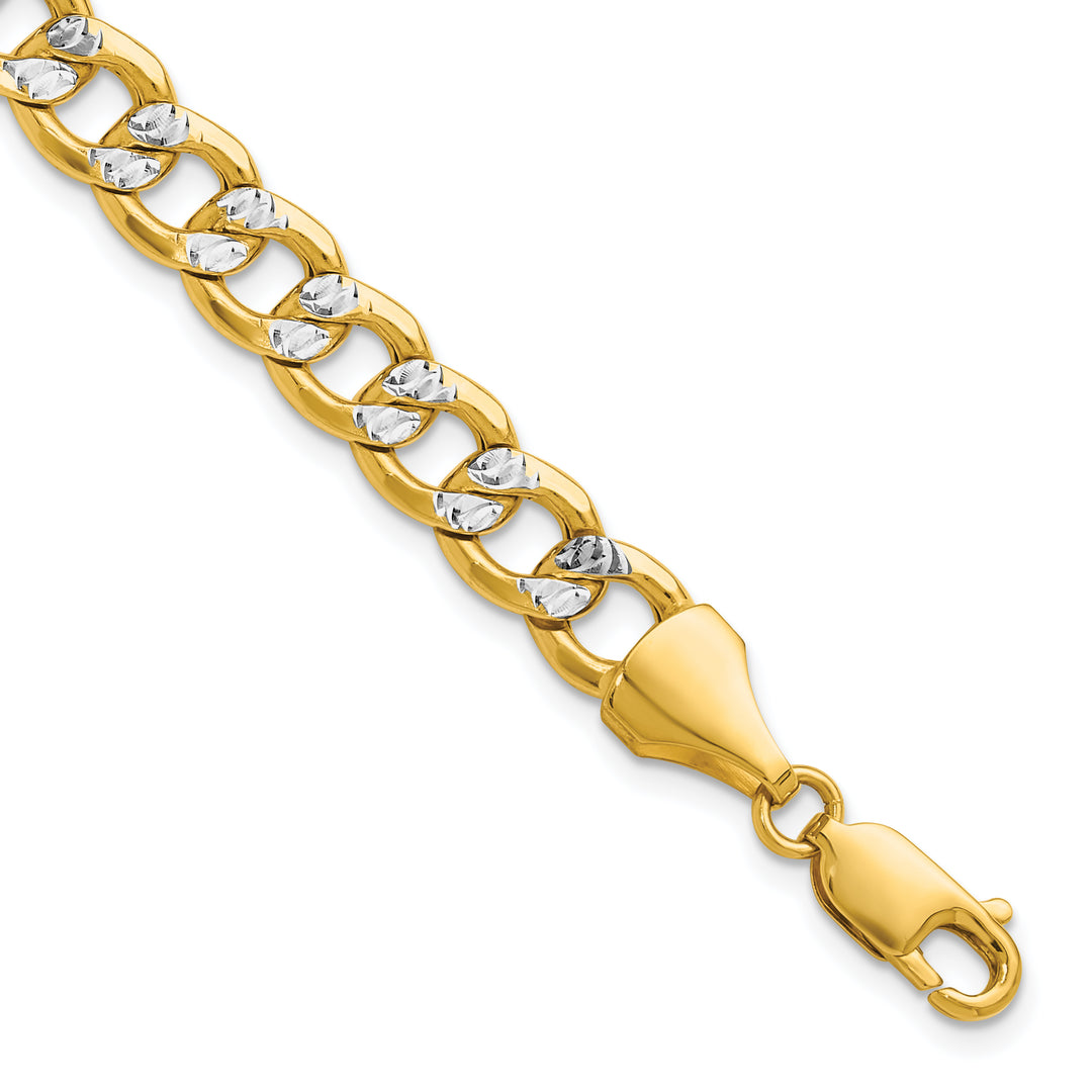 14k 7.75mm Semi-solid with Rhodium Pavé Curb Chain