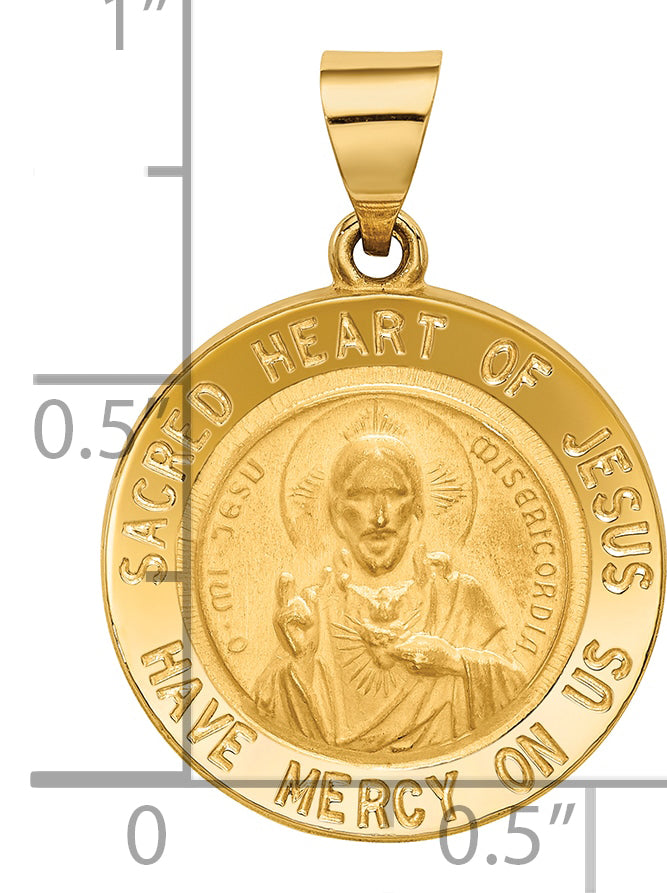 14k Sacred Heart of Jesus Medal Hollow Round Pendant
