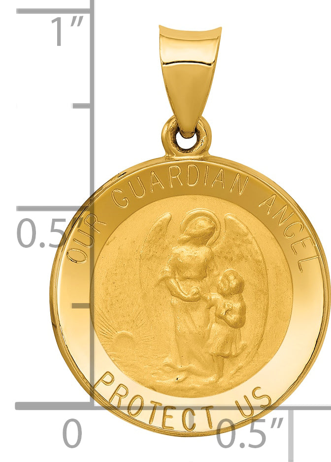 14k Guardian Angel Medal Hollow Pendant