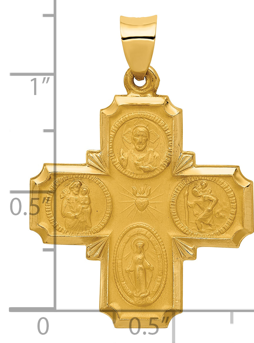 14k Four-Way Religious Medal Hollow Pendant