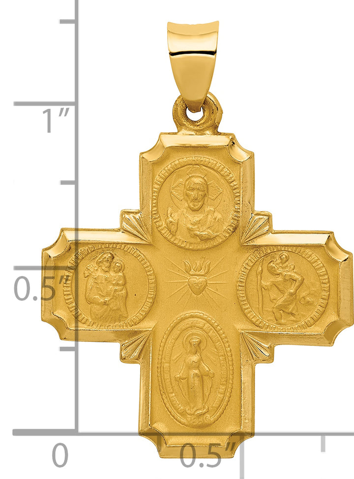 14k Four-Way Religious Medal Hollow Pendant