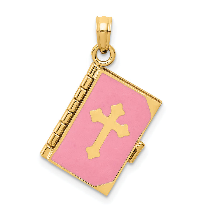 14K 3D Pink Enameled Lords Prayer Bible Pendant