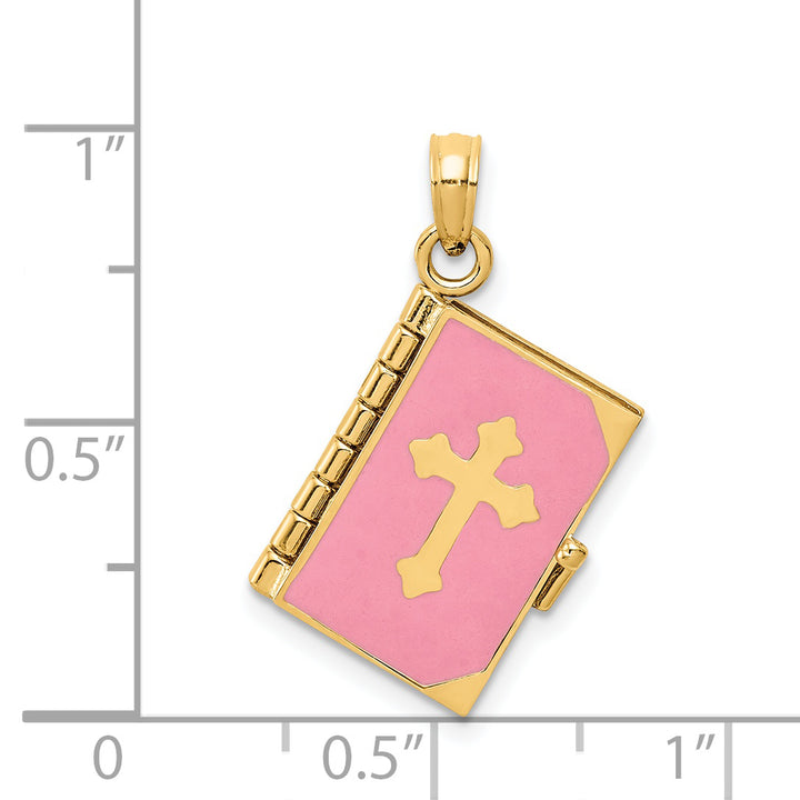 14K 3D Pink Enameled Lords Prayer Bible Pendant