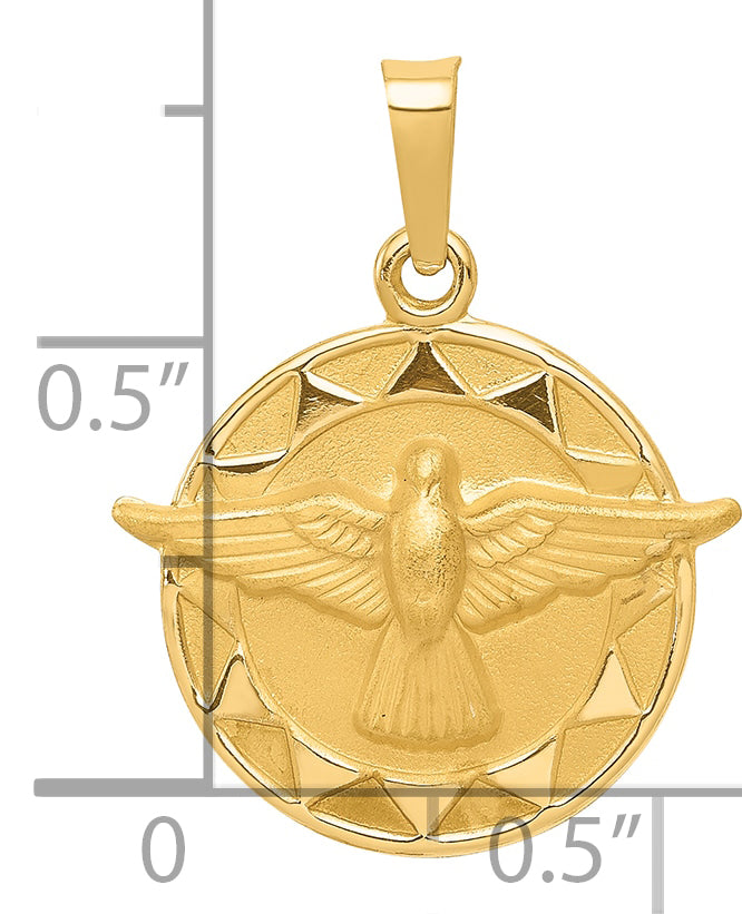 14k Holy Spirit Medal Hollow Round Pendant