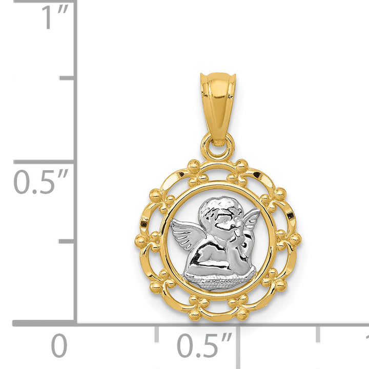 14k w/Rhodium Framed Cherub Pendant