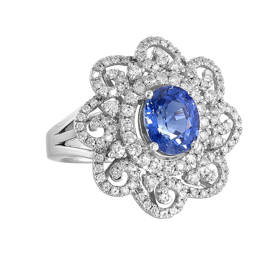 14Kt White Gold Diamond 5/6Ctw & Sapphire 2 5/8Ctw Ring