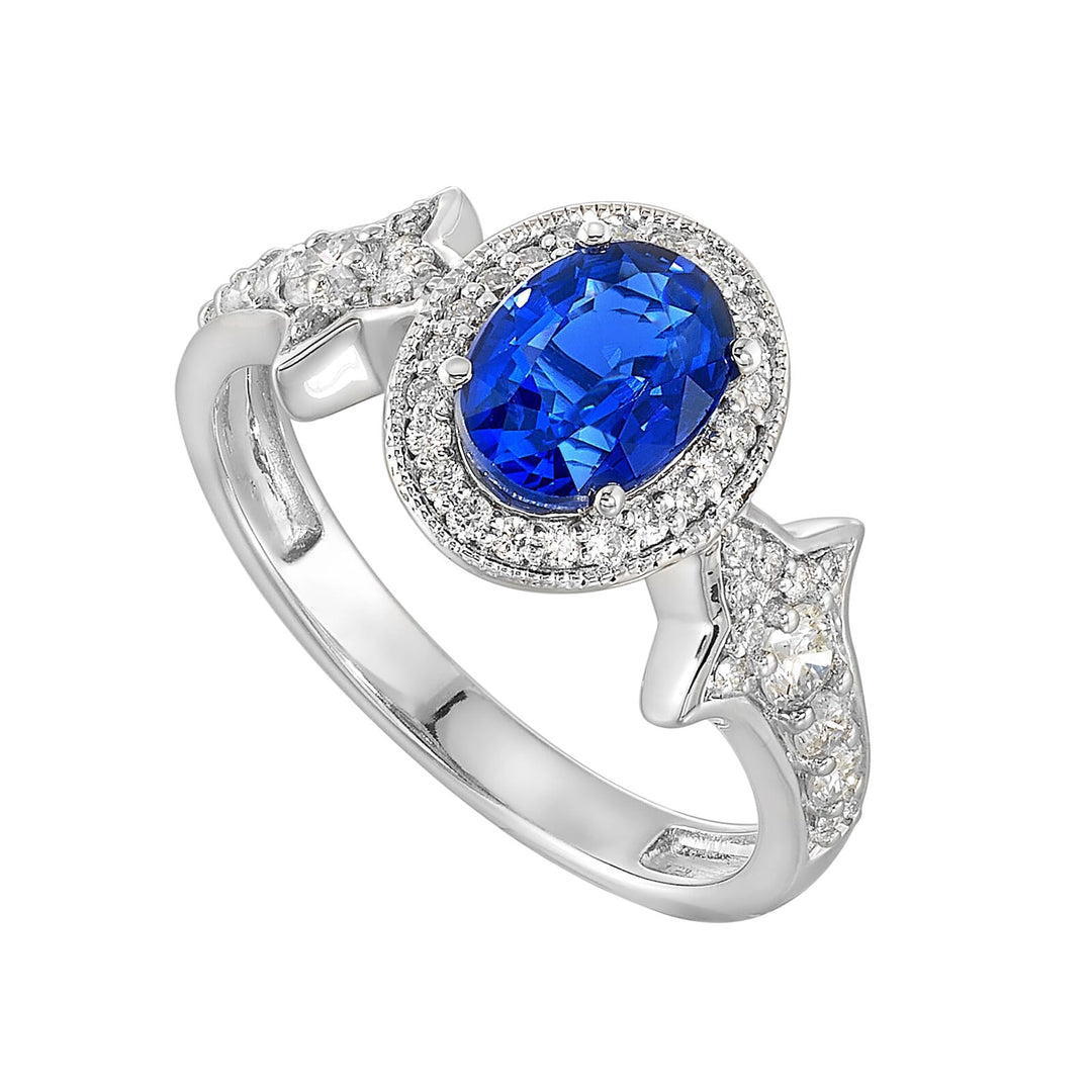 14Kt White Gold Diamond 3/8Ctw & Sapphire 1 1/3Ctw Ring