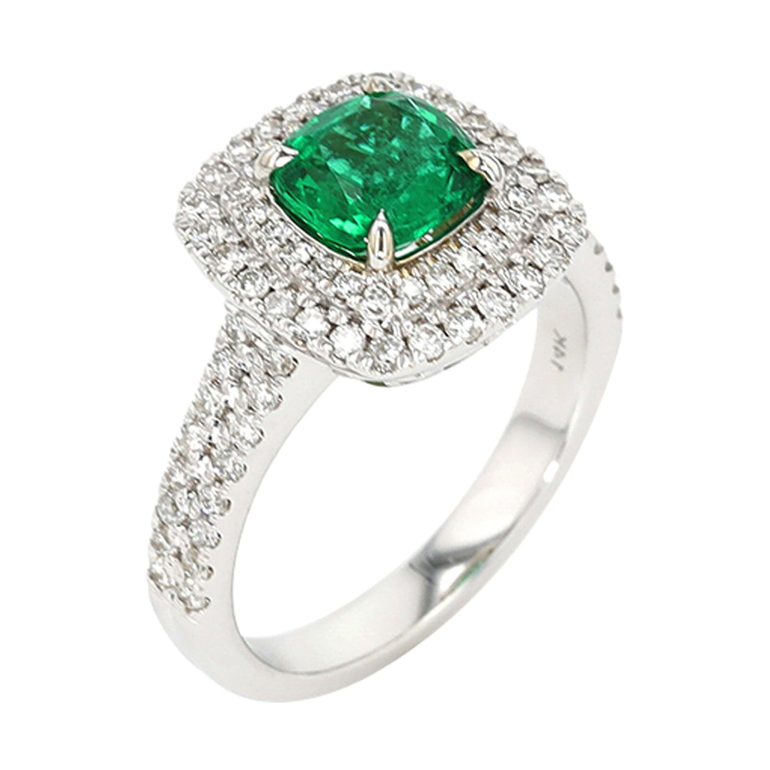 14Kt White Gold Diamond 5/8Ctw & Emerald 1 1/4Ctw Ring