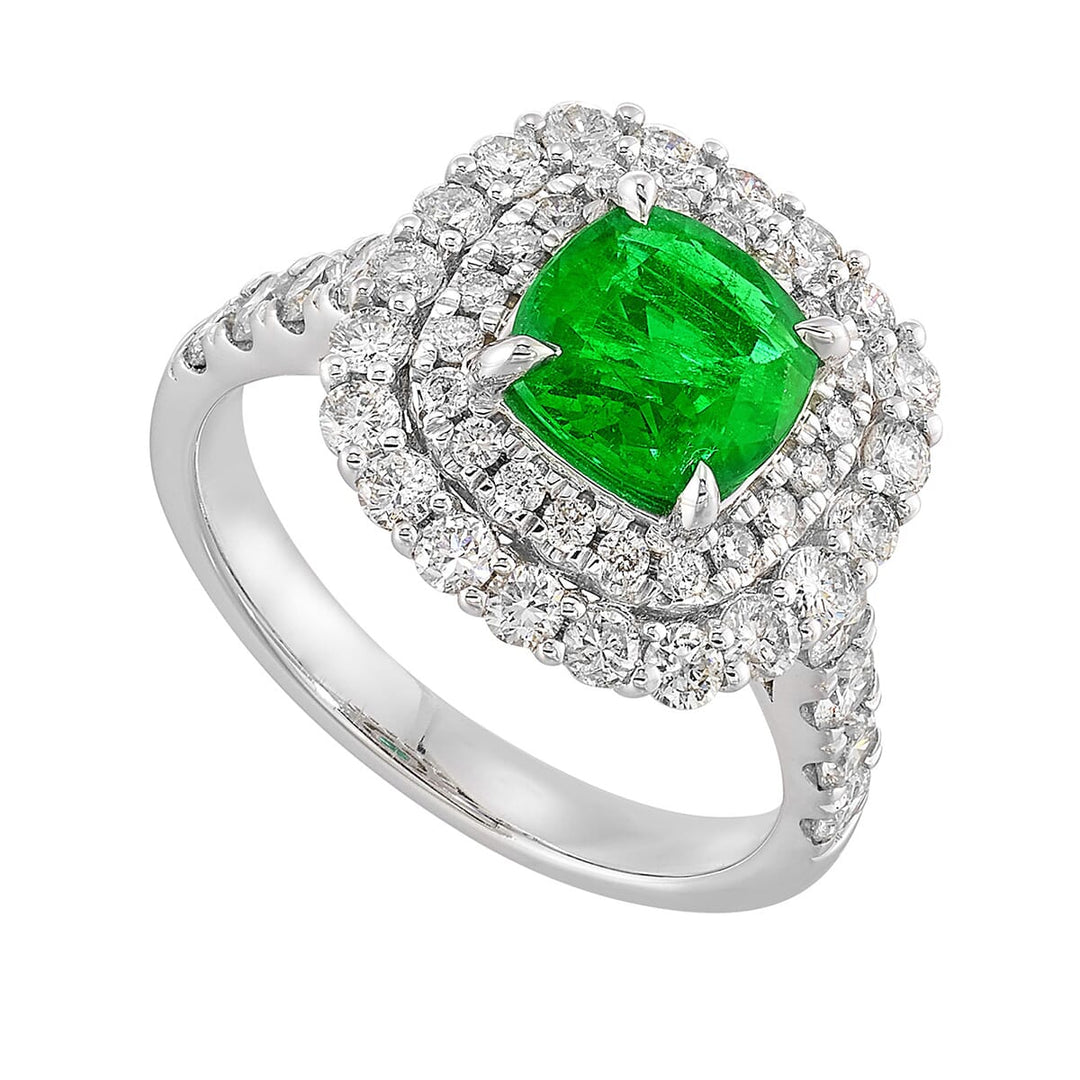 14Kt White Gold Diamond 1 1/6Ctw & Emerald 1 1/4Ctw Ring