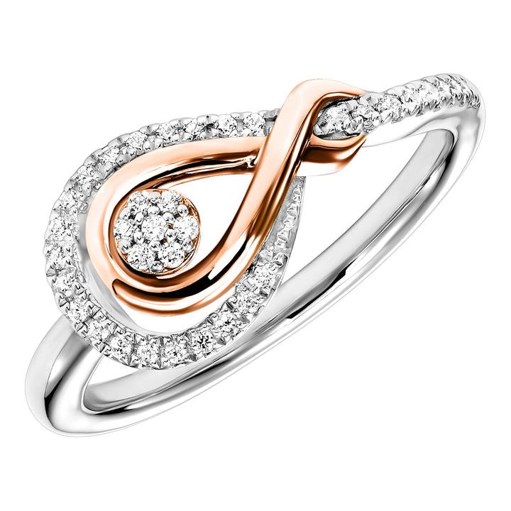 Gold Silver White Rose Diamond 1/6Ctw Ring
