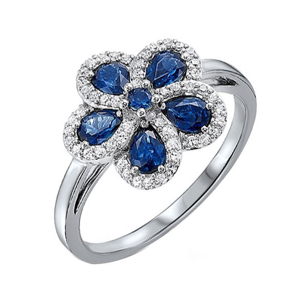 14Kt White Gold Diamond 1/5Ctw & Sapphire 1 1/8Ctw Ring