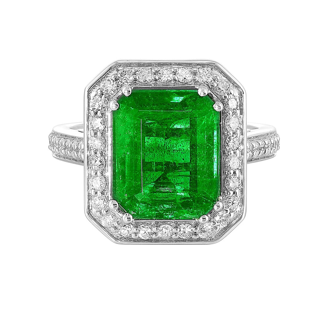 14Kt White Gold Diamond 1/2Ctw & Emerald 4 7/8Ctw Ring