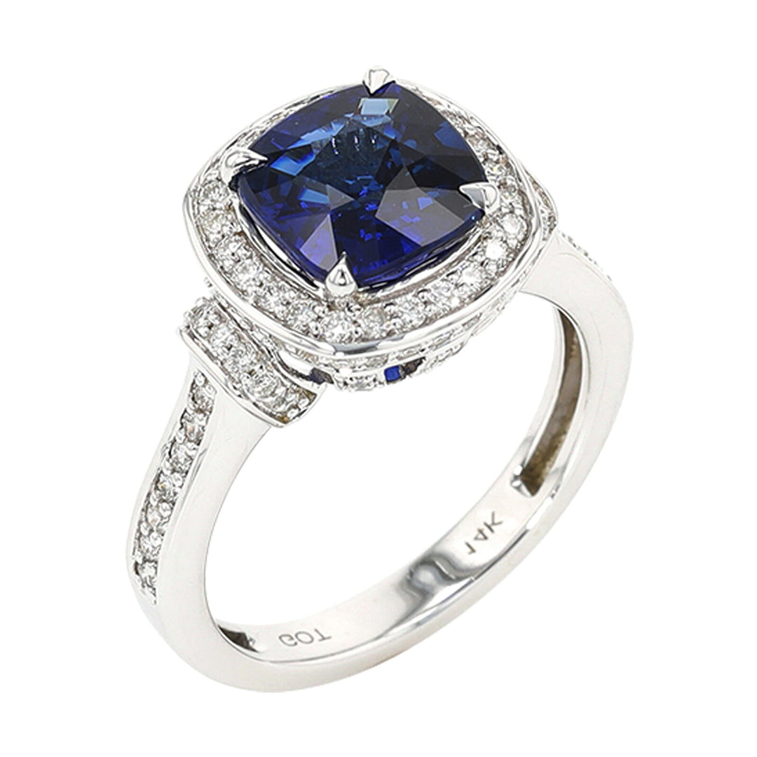 14Kt White Gold Diamond 1/2Ctw & Sapphire 3Ctw Ring