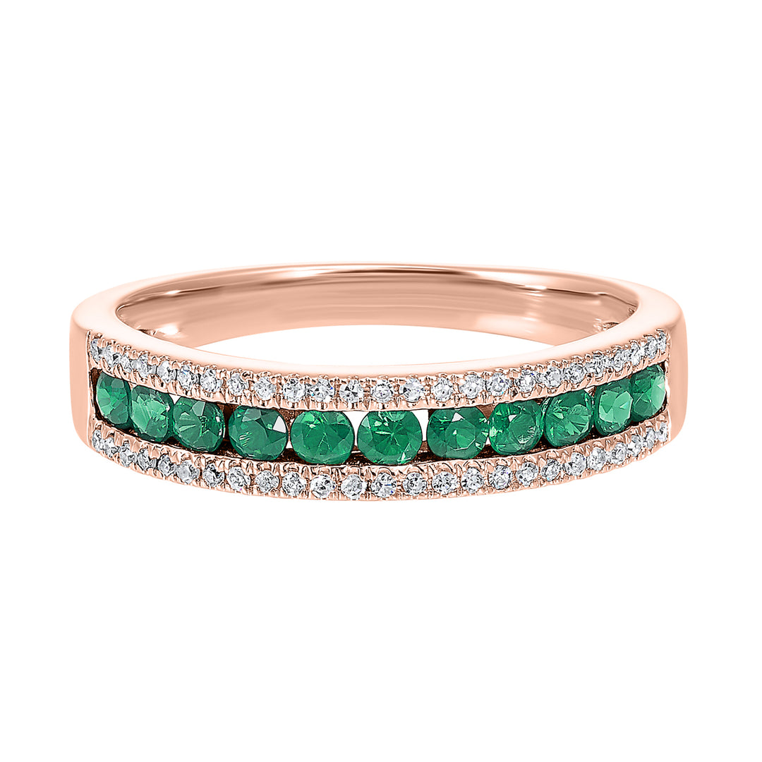 14Kt Rose Gold Diamond 1/8Ctw & Emerald 1/2Ctw Ring