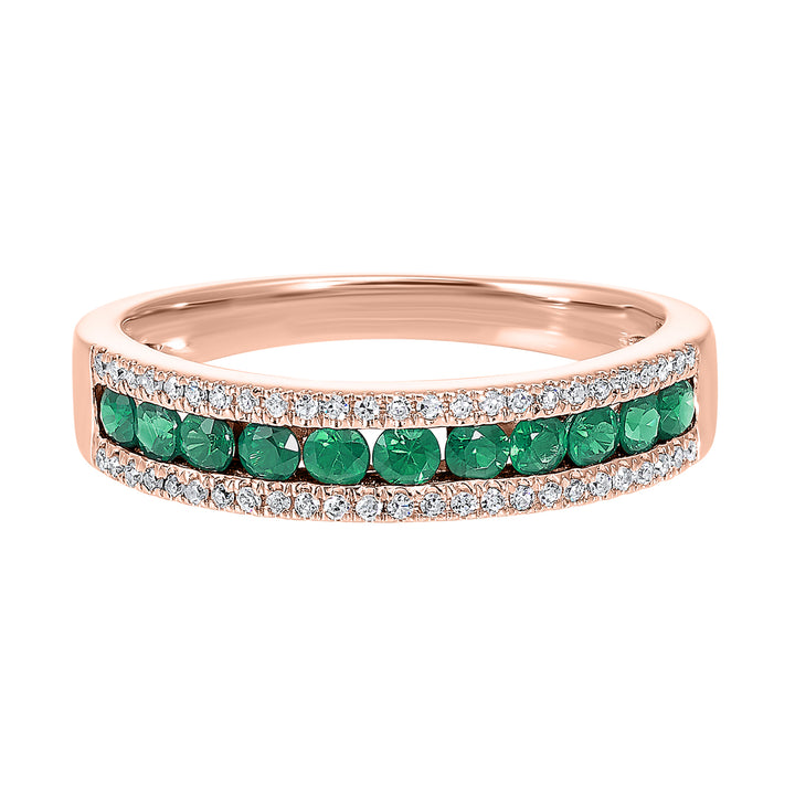 14Kt Rose Gold Diamond 1/8Ctw & Emerald 1/2Ctw Ring