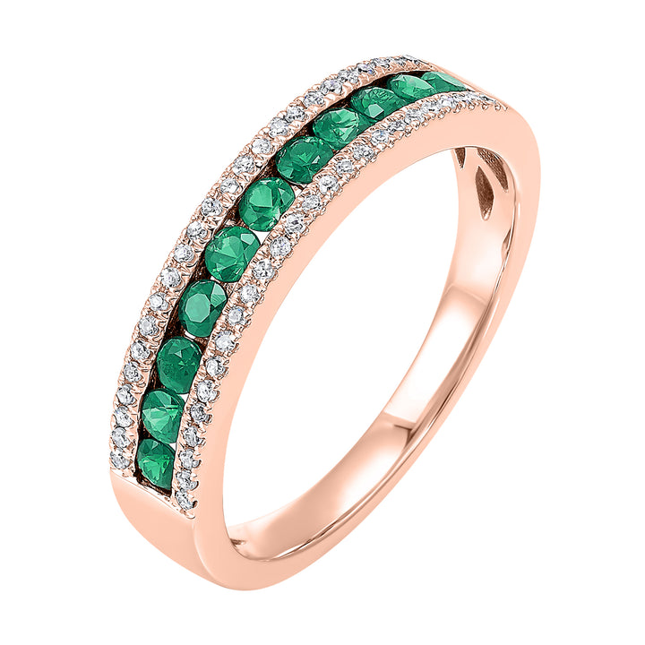 14Kt Rose Gold Diamond 1/8Ctw & Emerald 1/2Ctw Ring