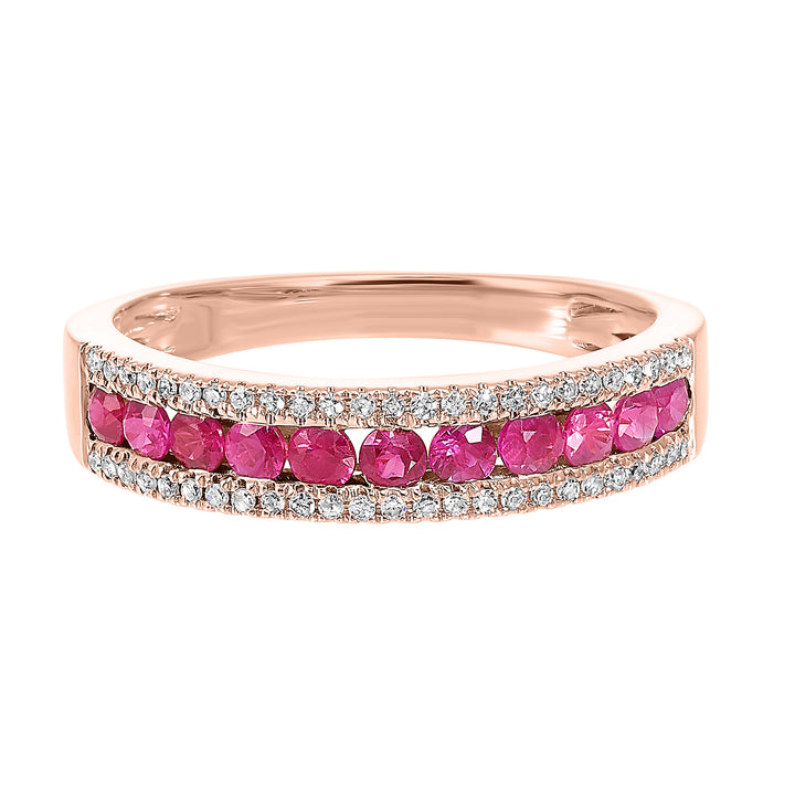 14Kt Rose Gold Diamond 1/8Ctw & Ruby 1/2Ctw Ring