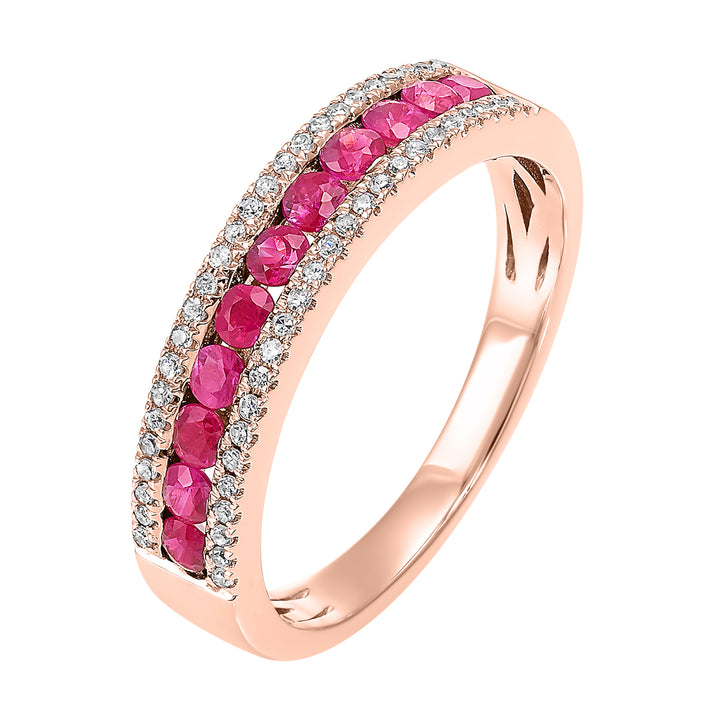 14Kt Rose Gold Diamond 1/8Ctw & Ruby 1/2Ctw Ring
