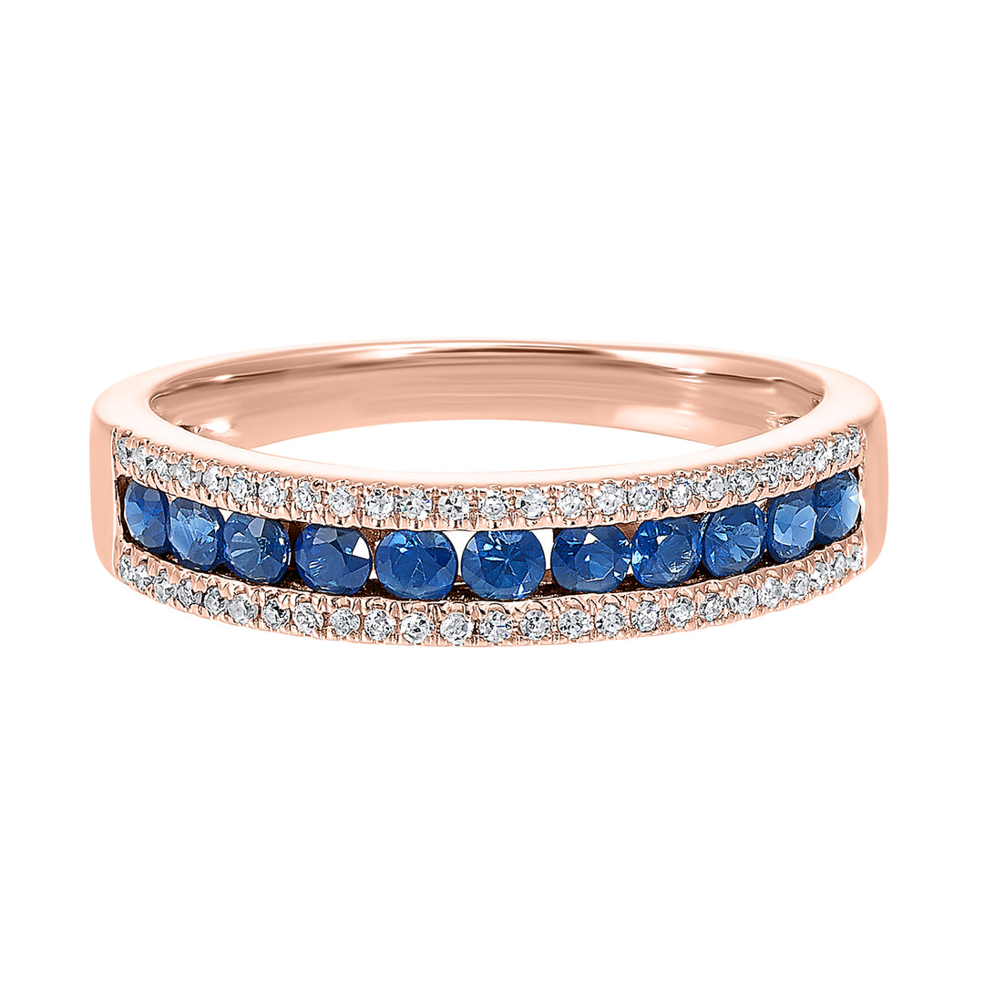 14Kt Rose Gold Diamond 1/8Ctw & Sapphire 1/2Ctw Ring