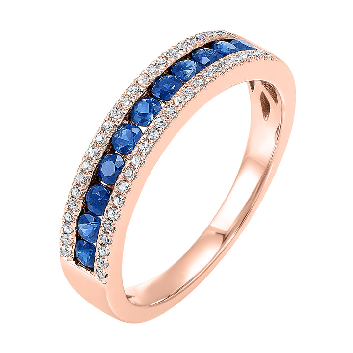 14Kt Rose Gold Diamond 1/8Ctw & Sapphire 1/2Ctw Ring