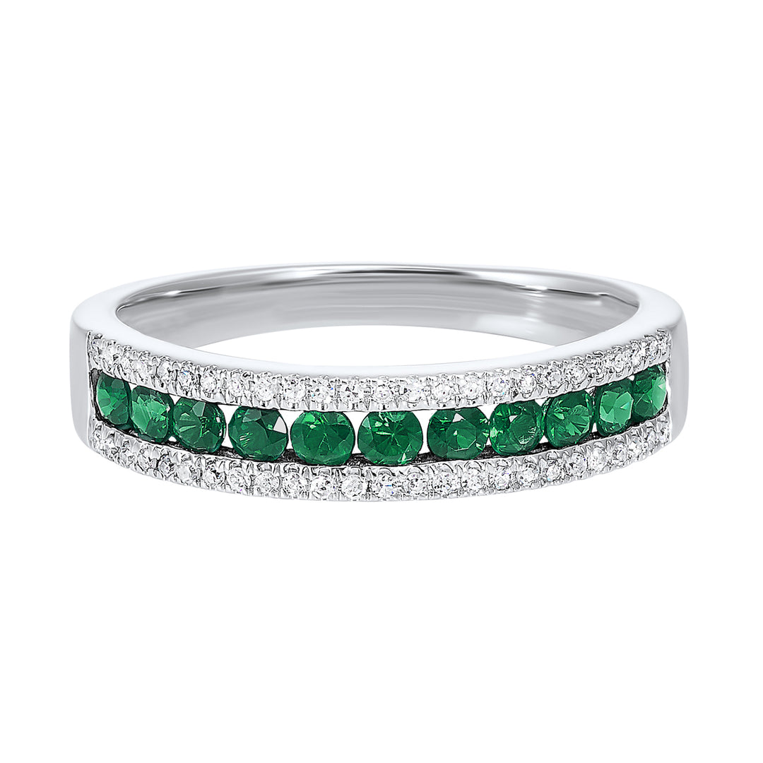 14Kt White Gold Diamond 1/8Ctw & Emerald 1/2Ctw Ring