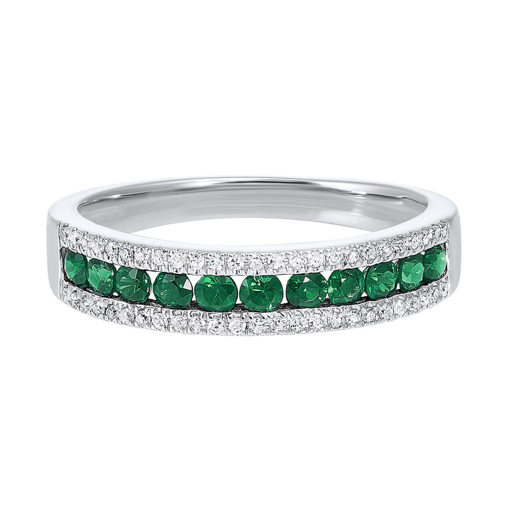14Kt White Gold Diamond 1/8Ctw & Emerald 1/2Ctw Ring