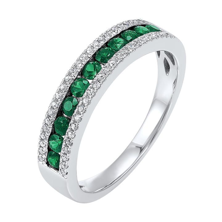 14Kt White Gold Diamond 1/8Ctw & Emerald 1/2Ctw Ring