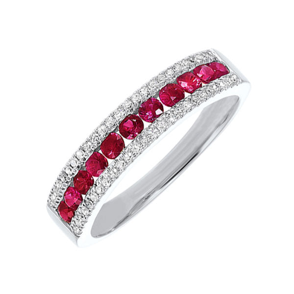 14Kt White Gold Diamond 1/8Ctw & Ruby 1/2Ctw Ring