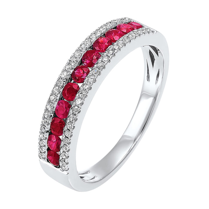 14Kt White Gold Diamond 1/8Ctw & Ruby 1/2Ctw Ring