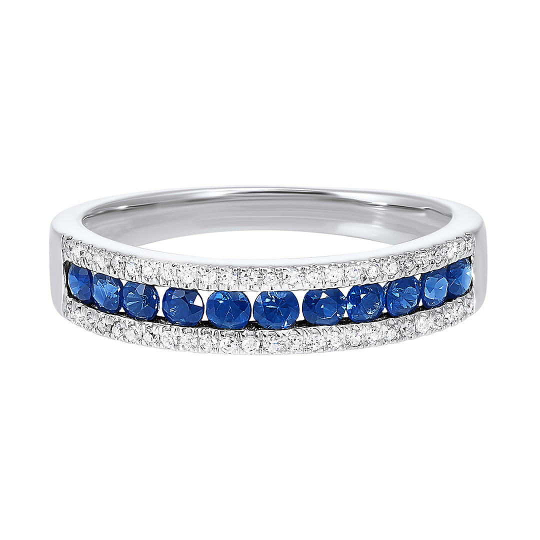 14Kt White Gold Diamond 1/8Ctw & Sapphire 1/2Ctw Ring